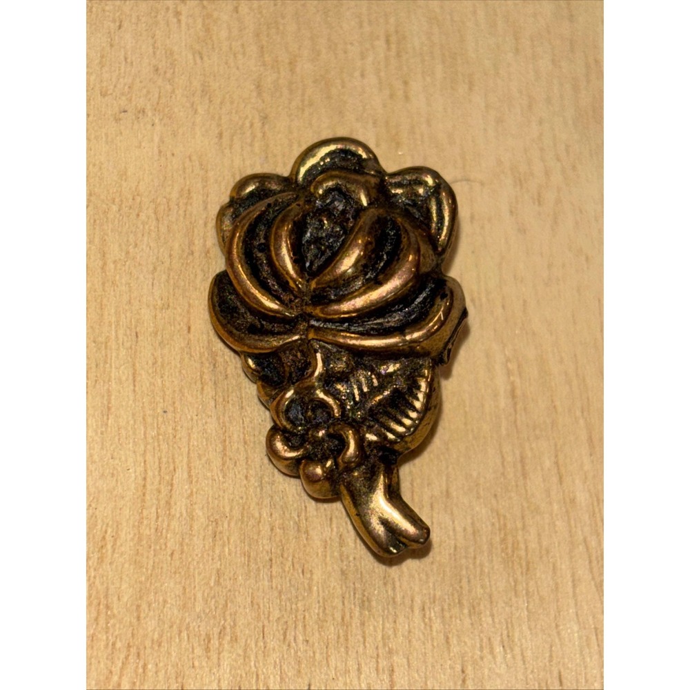 Vintage Rose Brooch, C-Clasp, Brass Tone 1" Mid-Century